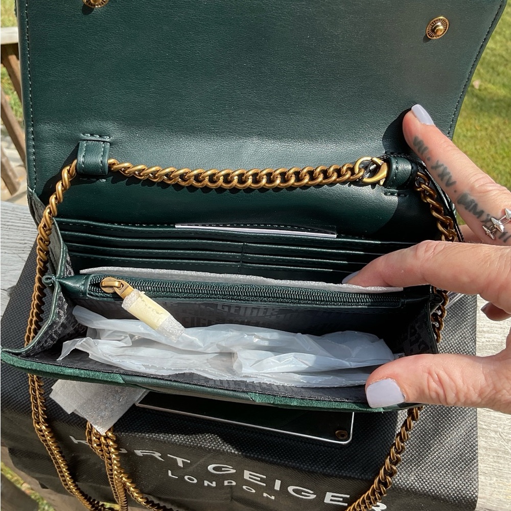 Kurt Geiger NWT London Kensington Velvet & Leather Crossbody – Emerald Green 🌟 - Picture 12 of 13